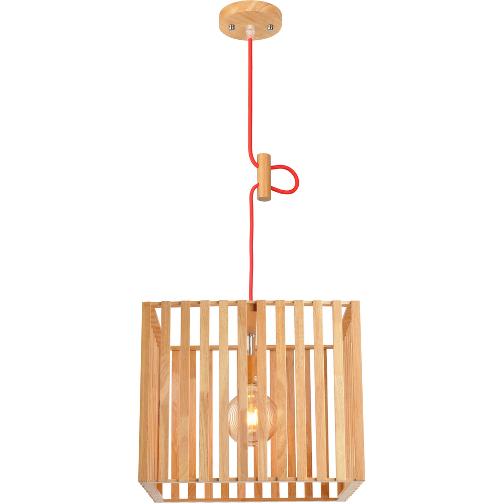 Pendente Lustre Sala Ambiente Oka Cube 460mm Grande Madeira E27 Avant