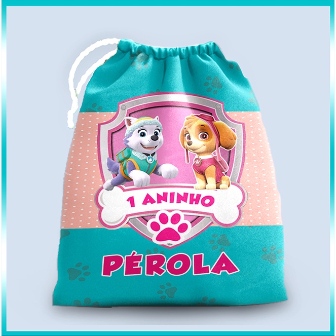 10 sacolinhas personalizada tecido SKYE PATRULHA  para lembrancinhas festa de aniversario 30cmx20cm