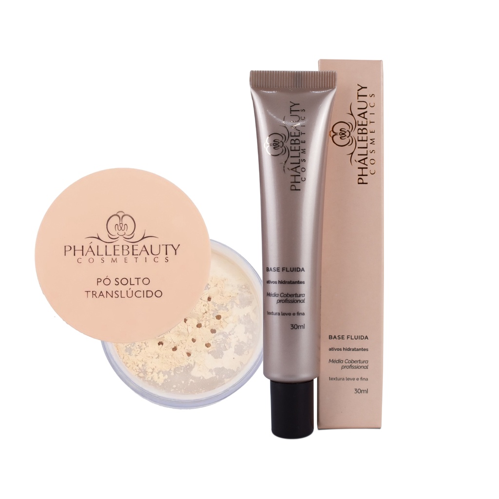 Pó Translúcido PhálleBeauty + Base Fluída PhálleBeauty em Oferta na Shopee
