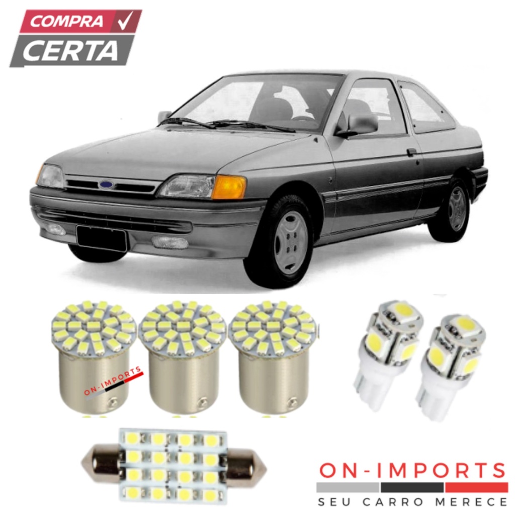 COMBO LED PREMIUM FORD ESCORT LÂMPADAS RÉ PLACA TETO FAROL FAROLETE MEIA LUZ ESTACIONAMENTO T10 TORPEDO PINGO POLO