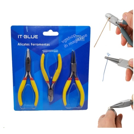 Kit 3 Alicates Bico Corte Jacaré Mini Para Bijuteria Artesanato Reparo Eletronica Pescaria Aço Com Molas Semijoias