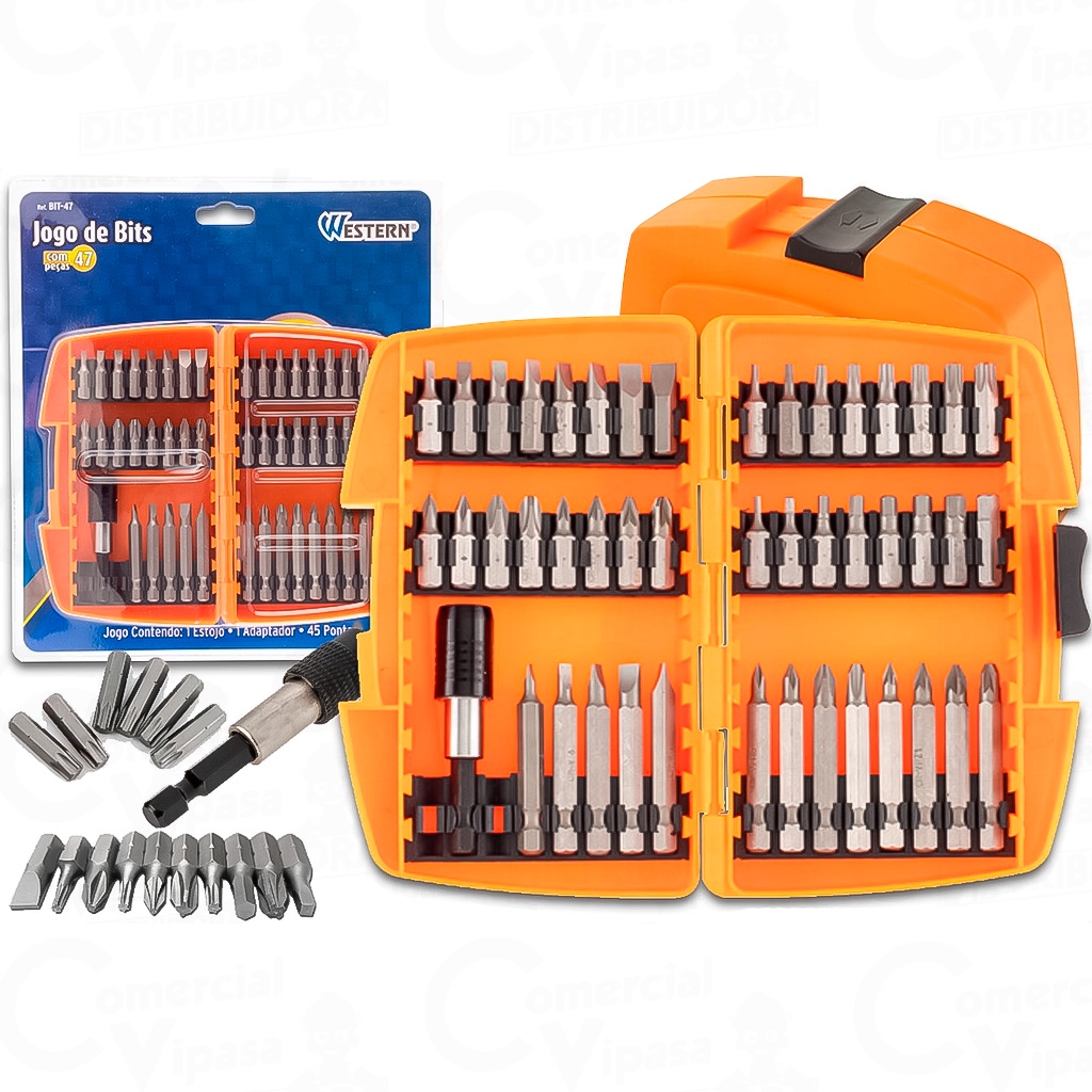 Kit Jogo De Pontas Bits Fenda Phillips Torx Hexagonal Cromo Vanádio Com Adaptador 47 Peças em Oferta na Shopee