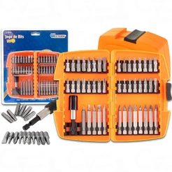 Kit Jogo De Pontas Bits Fenda Phillips Torx Hexagonal Cromo Vanádio Com Adaptador 47 Peças