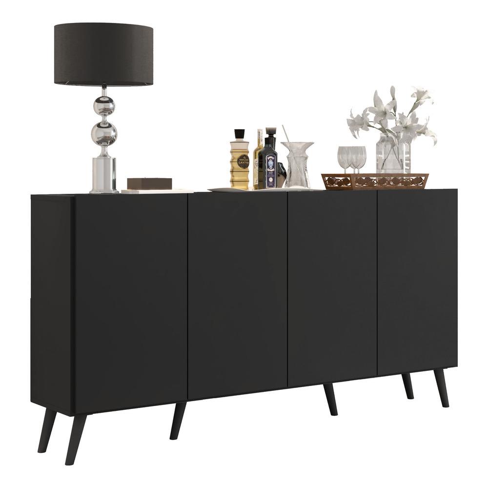 Aparador Buffet Retrô Multimóveis Veneza 4 Portas FG3556 Preto - Home & Living