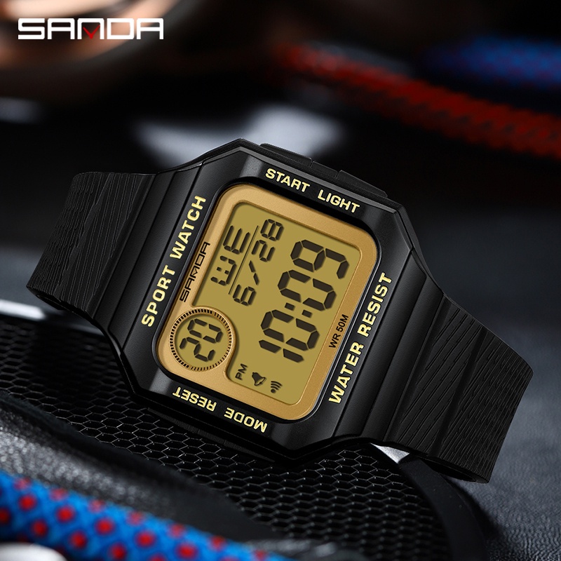 SANDA Quadrado Cronômetro De Tela Grande Moda Luxuoso Casual Impermeável Relógio Homem Presente 2129-4