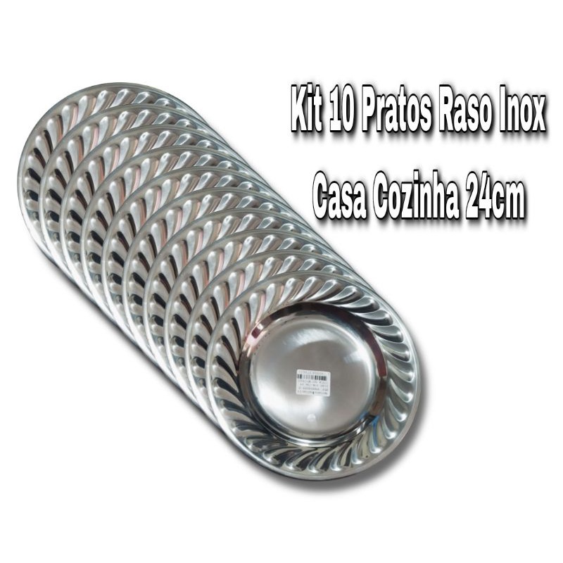 Pratos Raso Inox Casa Cozinha 24cm 10 unidades | Shopee Brasil
