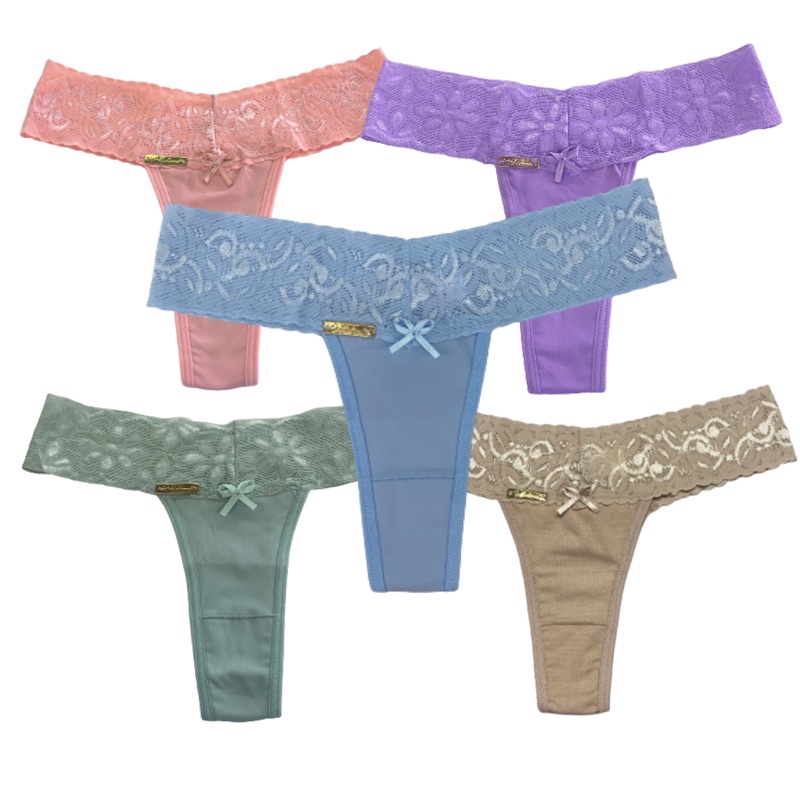 Kit 5 Calcinhas Algodão Fio Dental Lateral em Renda Modelagem Biquini em Oferta na Shopee