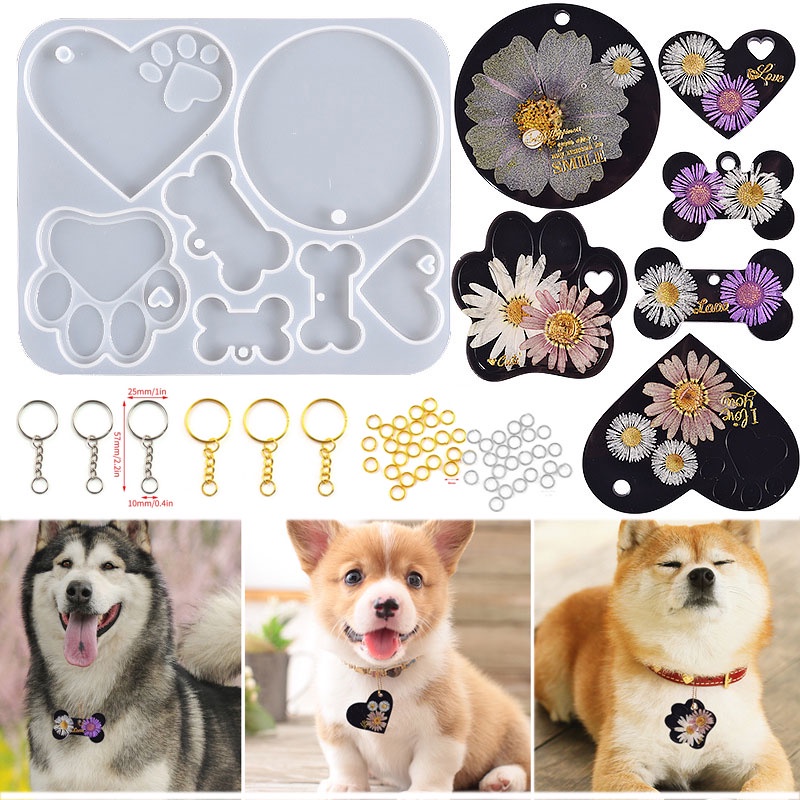 JYI Tag Dog Bone Keychain Love Cat Claw Molde De Silicone Fundição De Para Animais De Estimação Resina Epóxi Pingente De Cristal Jóias Artesanais
