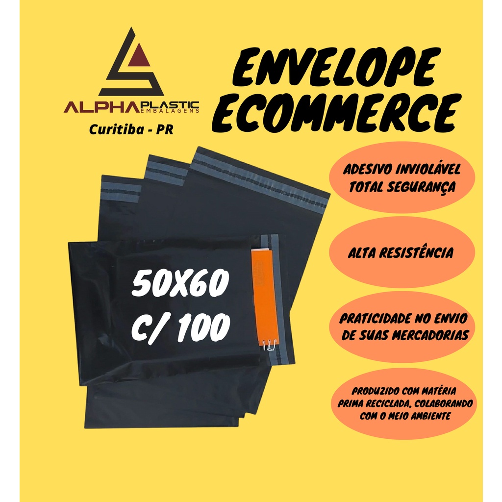 100 Unid. Envelopes De Segurança 50x60 -  Saco Embalagem Para Correio Ecommerce