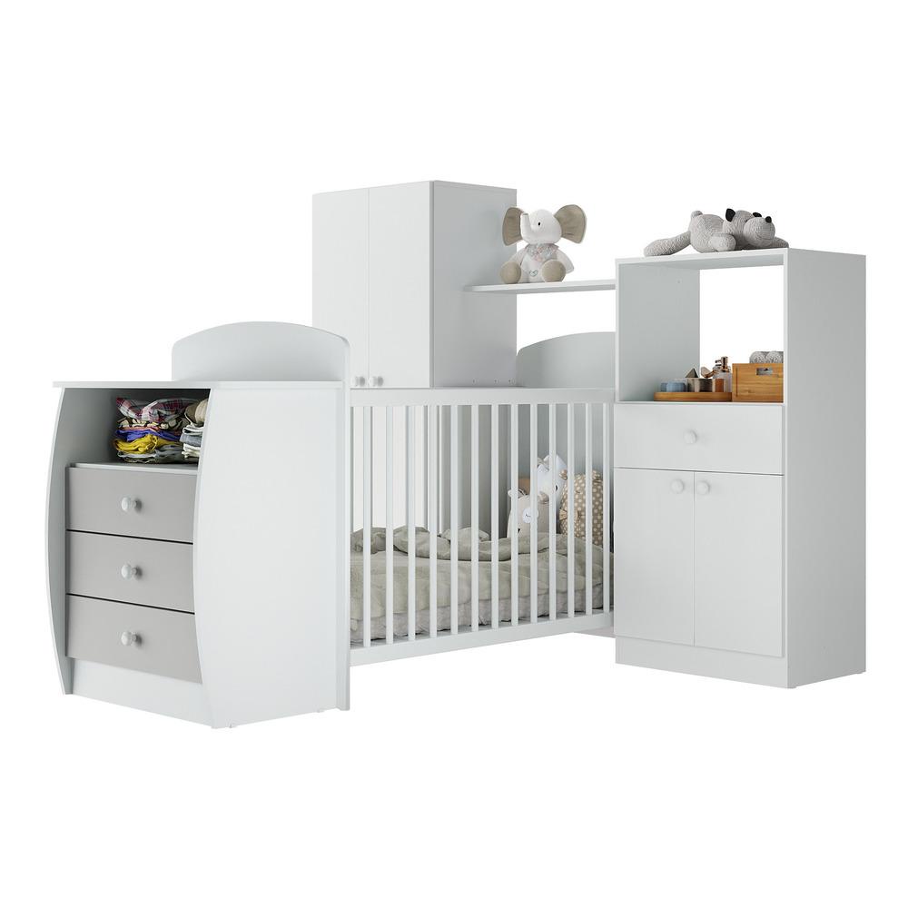 Quarto Infantil com Berço-Cômoda Laura Multimóveis Branco/Cinza em Oferta na Shopee