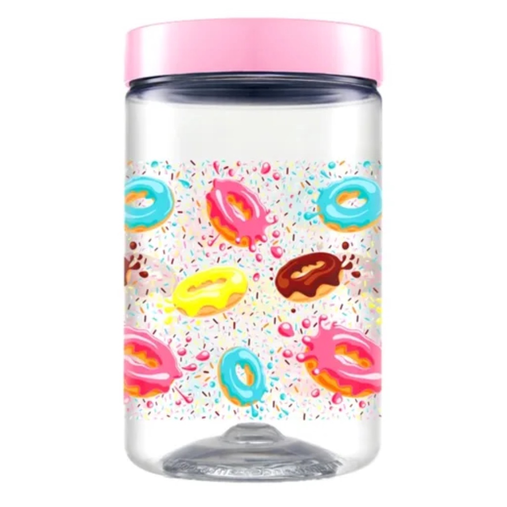 Pote Donuts Plástico 1,5L com tampa rosa Doces Bomboniere Bolachas Biscoitos