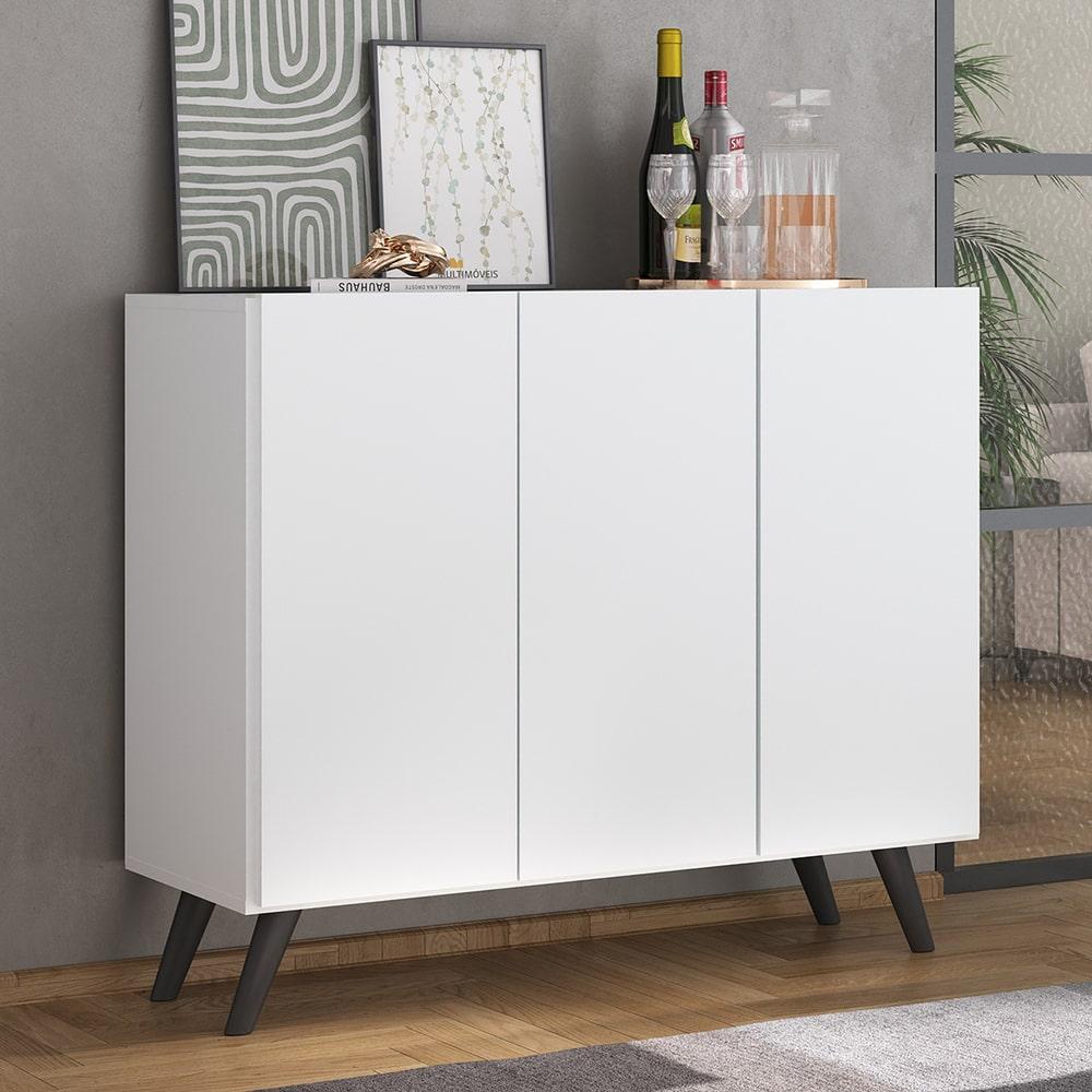 Aparador Buffet 3 Portas Retrô Veneza Multimóveis MP1009 Branco/Preto em Oferta na Shopee