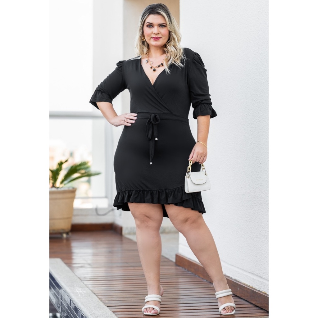Vestido Plus Size Feminino Babado  Midi  Social Festa