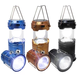 Lanterna Camping Solar Lampião 3 em 1 USB Bateria Recarregável