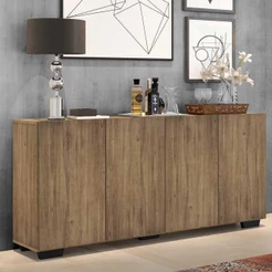 Aparador Buffet 4 Portas c/ Pés Quadrados Veneza Multimóveis Rustic/Preto