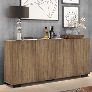 Aparador Buffet 4 Portas c/ Pés Quadrados Veneza Multimóveis Rustic/Preto em Oferta na Shopee