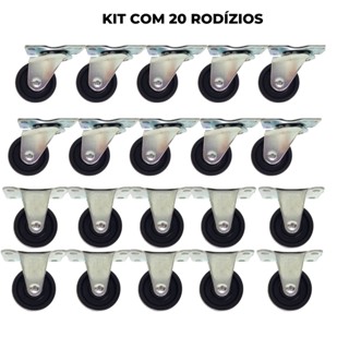 Kit C/ 20 Rodízios Rodinha Pequeno 32mm Preto (10 Fixos 10 Giratórios)