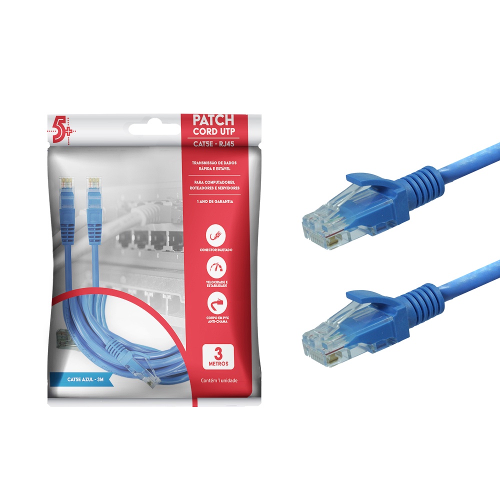 Cabo De Rede Patch Cord 3 Metros Cat5e Ethernet Lan 100% Cobre