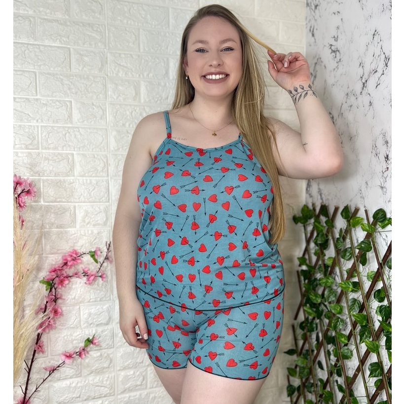 Pijama Baby Doll Feminino Plus Size De Liganete Tecido Geladinho Estampado Confortável em Oferta na Shopee