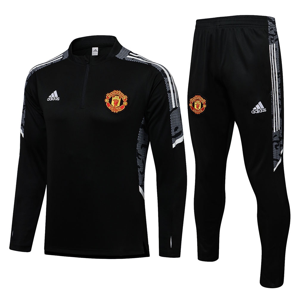 Roupa Esportiva De Futebol Jersey 2022 De Treino Uniforme Masculino Preto Meio Zíper Manga Longa Blusa + Calça Comprida Com Conjunto De Bolso P-2GG (S-2XL)