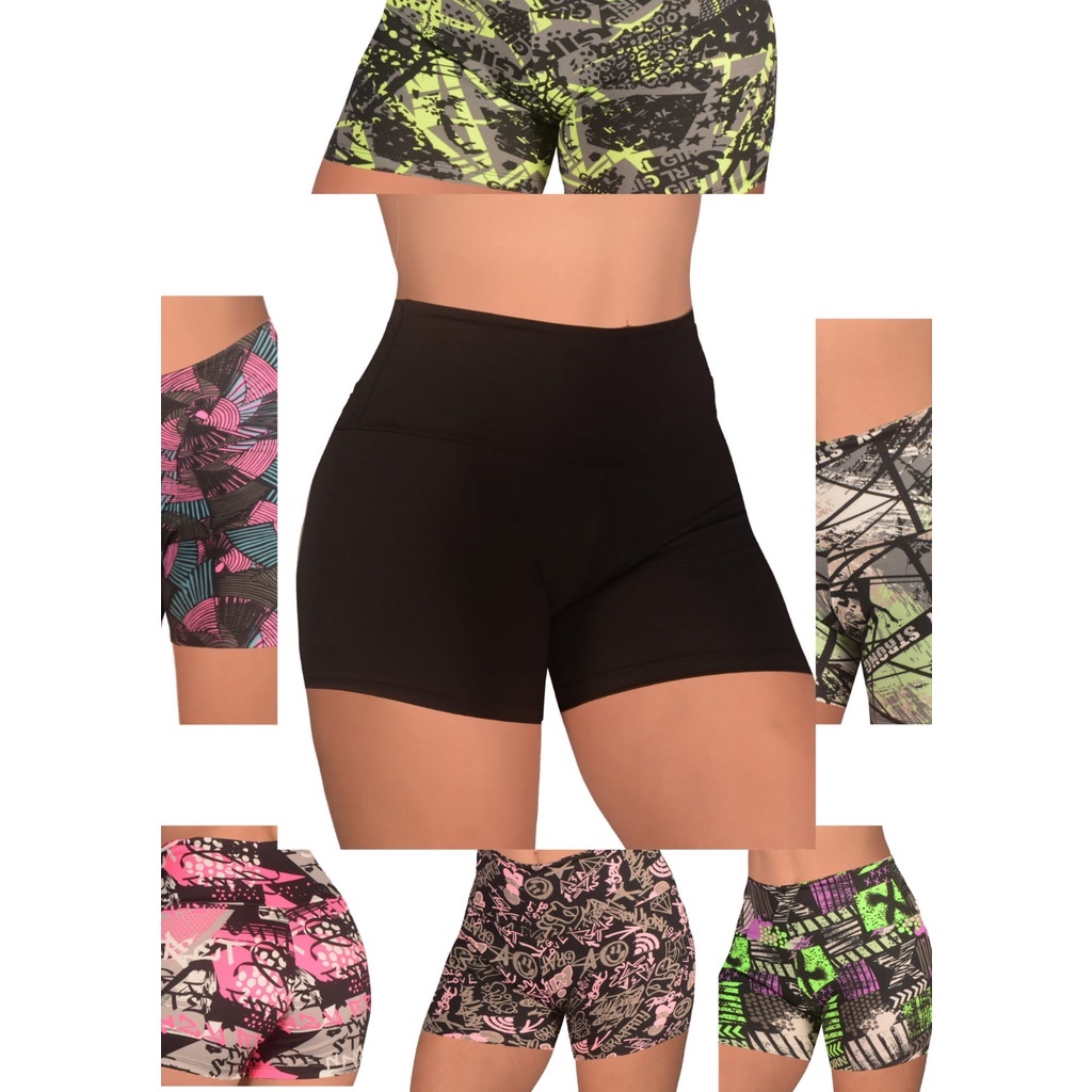 promoção kits 3 shorts básico  2 preto e 1 estampado  treino academia caminhada