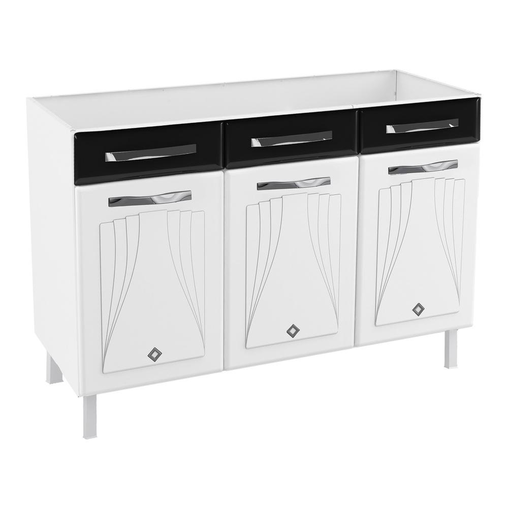 Balcão de Cozinha de Aço Triplo sem Tampo para Pia 120cm Clara Multimóveis CR6147 Branco/Preto - Home & Living