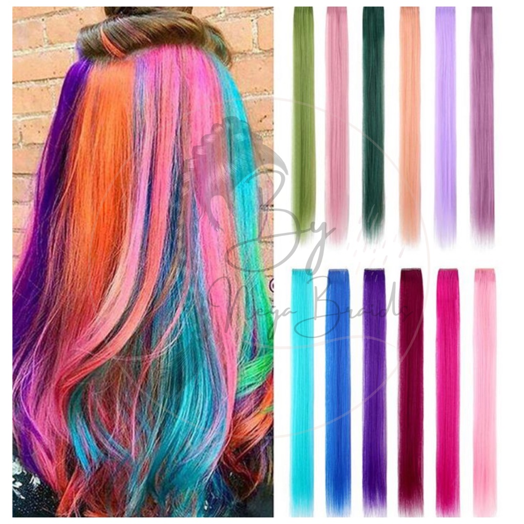 Kit 2 aplique mecha colorida de cabelo, aplique tic tac colorido