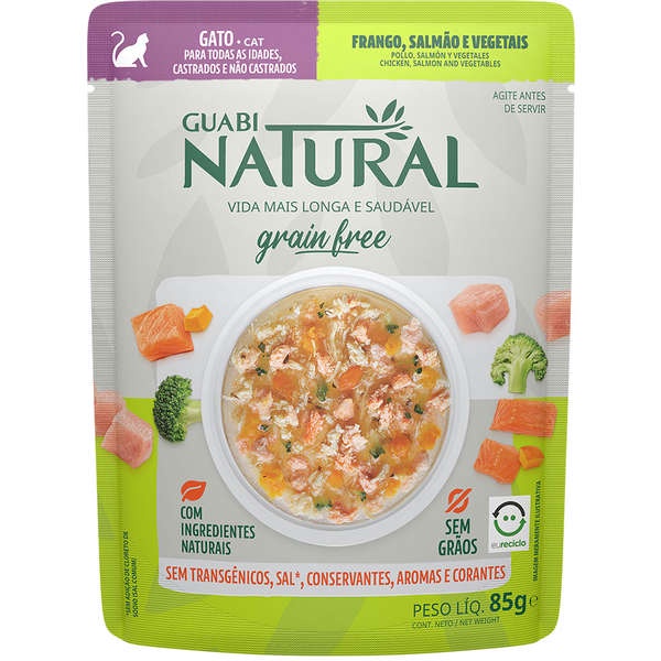 Ração Úmida Guabi Natural Grain Free Frango, Salmão e Vegetais para Gatos