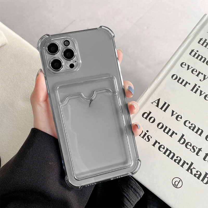 Capa Transparente Com Suporte Para Cartão , iPhone 17 Air 16 E 15 11 12 13 14 Pro XS Max X XR SE 7 8 Plus , À Prova De C em Oferta na Shopee