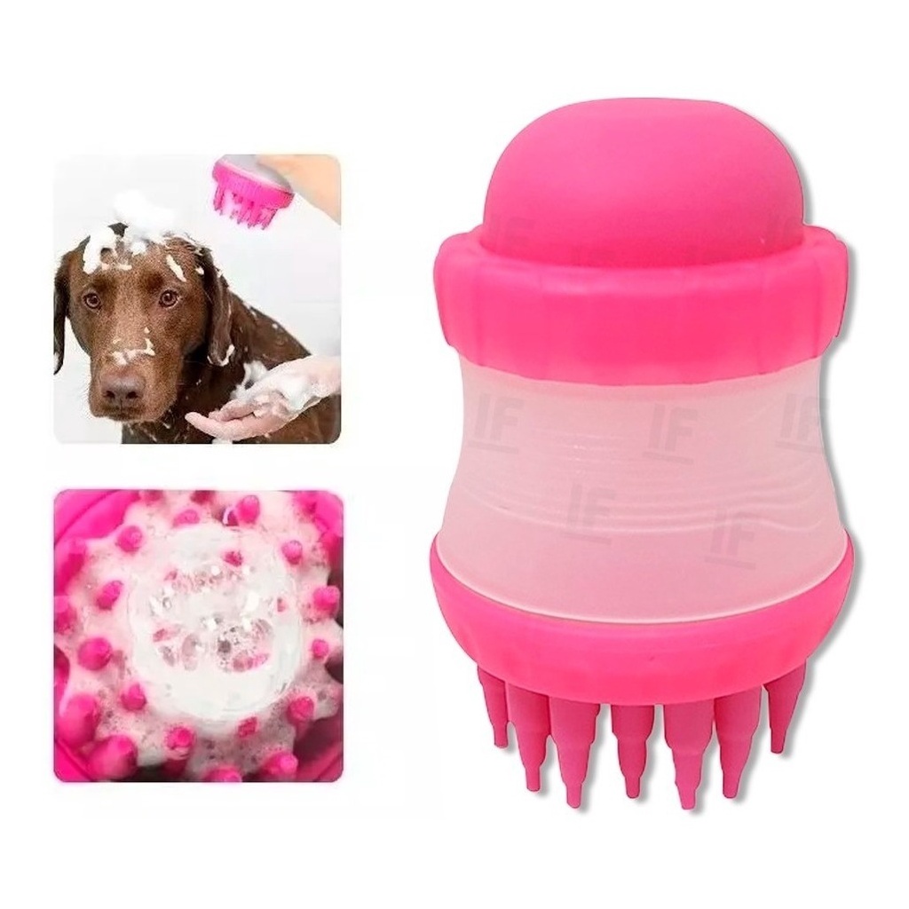 Escova Pente Silicone C/ Dispenser Shampoo Banho Tosa Pet - Pets