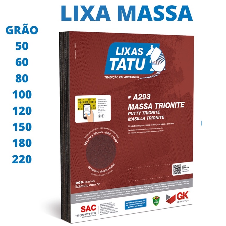 Lixa Massa Para Parede Grão 50 ao 220 Tatu