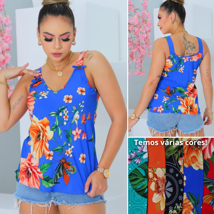 Blusa Regata feminina com Alça Grossa Estampada de Viscose de Alcinha Blusinha Com Alça Modelo Verão Cód-7
