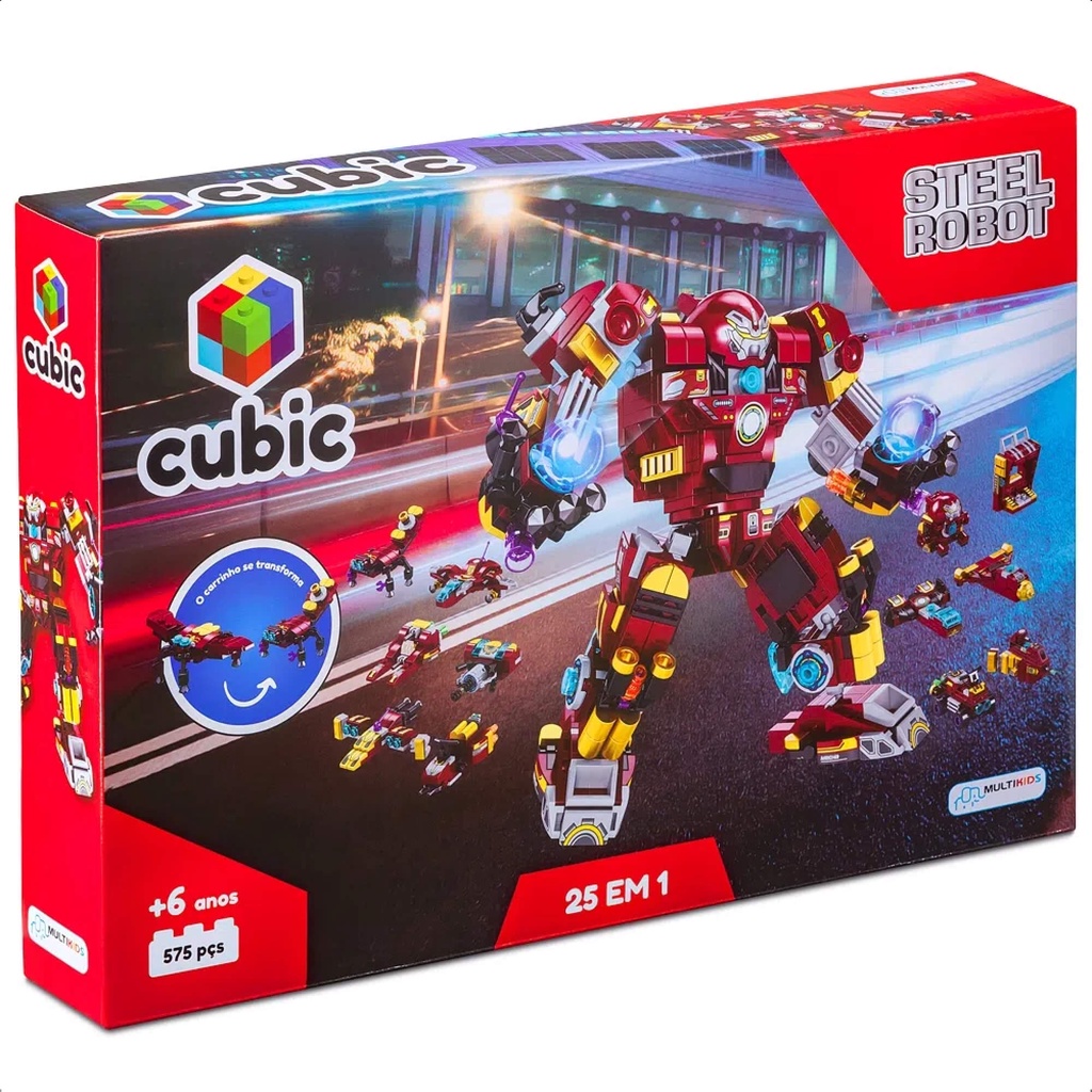 Brinquedo De Encaixe Cubic 25 Em 1 Steel Robot 575 Peças 24 Diferentes Tipos De Veículos + De 6 Anos Multikids - BR1617 em Oferta na Shopee