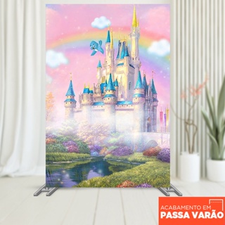 Painel de Festa Princesas Castelo Retangular Lateral Decorativo Sublimado Em Tecido 1,50x2,20m em Oferta na Shopee
