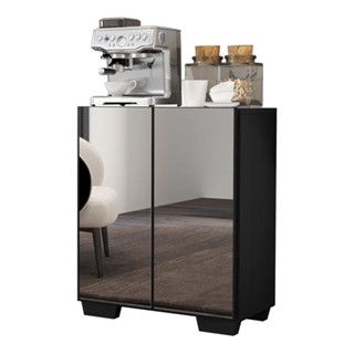 Aparador Cantinho do Café com Espelho e Pés Quadrados 2 Portas Multimóveis Preto em Oferta na Shopee