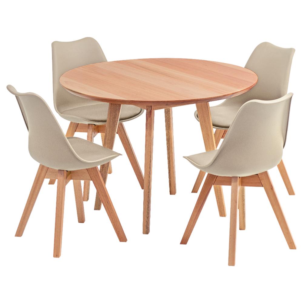 Conjunto Mesa De Jantar Redonda V Rtice Cm Natural Com Cadeiras