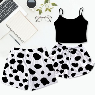 Pijama Casal Kit Baby Doll Cropped Preto Feminino e Shorts Samba Canção Masculino