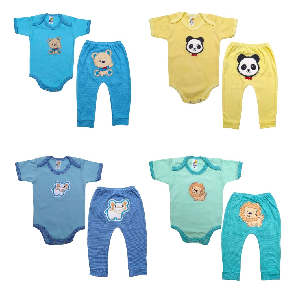 Kit 8 Peças 4 Body + 4 Calça Conjunto Roupa De Bebe Safari