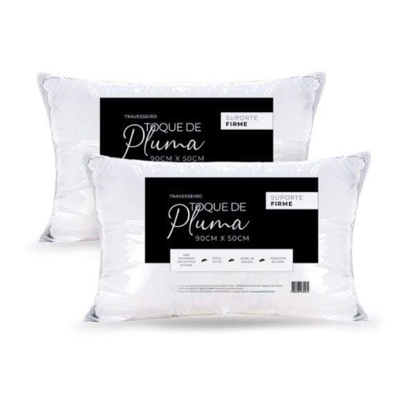 Kit 02 Travesseiros King Toque de Pluma Suporte Firme 180 Fios 90cm x 50cm