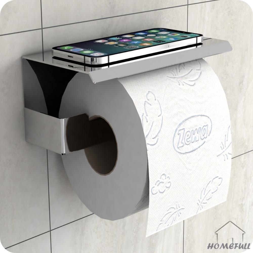 Porta Papel Higienico e Celular Papeleira Adesivo  Inox ELG