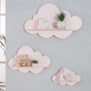 Decoração Infantil Prateleiras Nuvem Nicho 3 UN Quarto Rosa