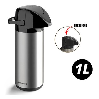 Garrafa Térmica Inox 1 Litro Unitermi Verona Para Café Chá Sistema de Pressão Ampola de Vidro Anti Gotas
