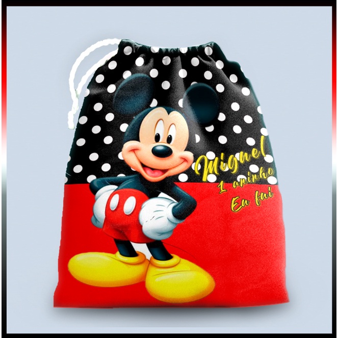 10 sacolinhas personalizada tecido MICKEY para lembrancinhas de festa de aniversario 30cmx20cm