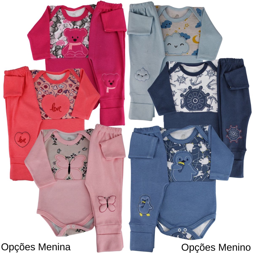 Kit Roupa De Bebê Body Mijão Vira Pé 4 Peças 02 Conjuntos Roupa Bebê ...