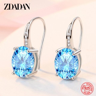 ZDADAN 925 Brincos Ovais De Cristal Azul Prata Para Jóias De Moda Feminina