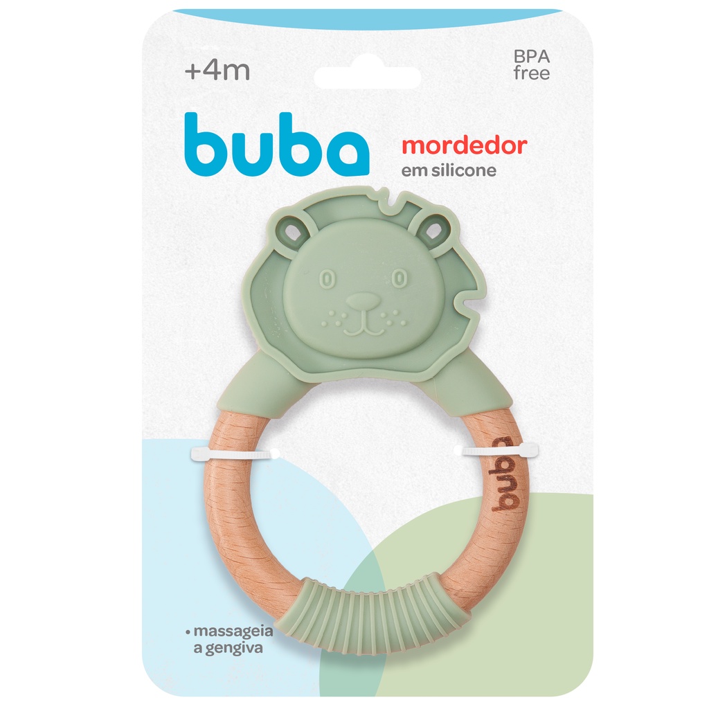 Mordedor Leão Massageador Em Silicone e Bambu Verde 15650 - Buba - Mom & Baby