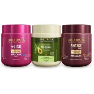 Kit Cronograma Capilar Cabelos Lisos 500g +Lisos -Pós Quim.-Shitake -BIO EXTRATUS