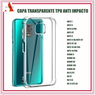 Capa Capinha Tpu Anti Impacto Transparente para Xiaomi Note 7/8/9/10/Mi 9/Redmi 9A/MI 8 /9T/Poco F3/M3/X3