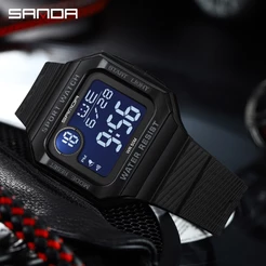 SANDA Quadrado Cronômetro De Tela Grande Moda Luxuoso Casual Impermeável Relógio Homem Presente 2129-15
