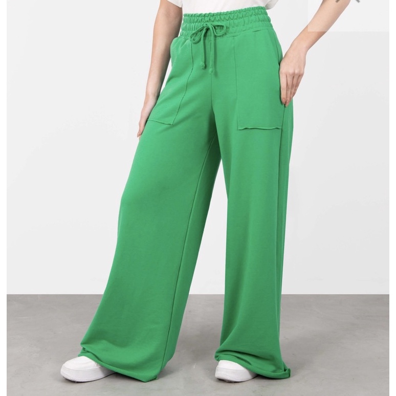 Calça Moletom Wid Leg Calça Moletom pantalona boca larga Calça verde